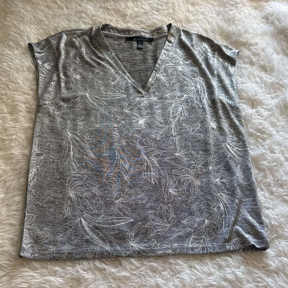 White House Black Market Silver Dolman Sleeve Top Metallic Floral Women's XS